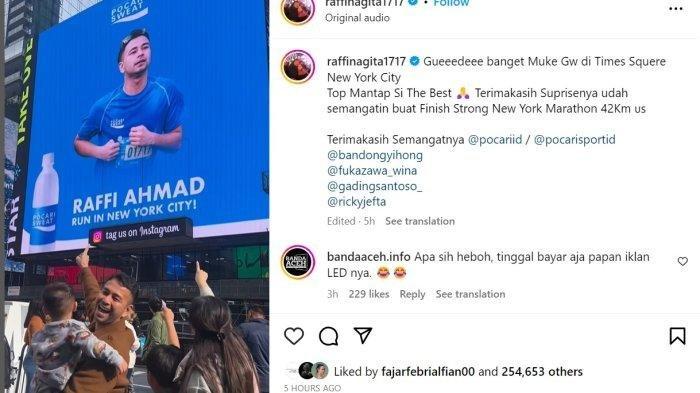 Wajah Raffi Ahmad terpampang di billboard Times Square New York