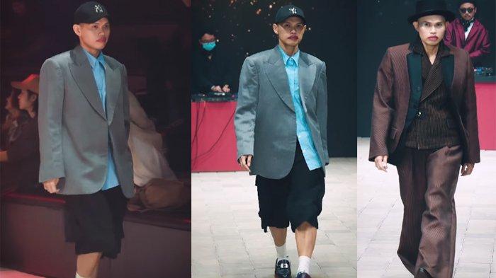 Wanda Hara saat berjalan di catwalk tampil macho