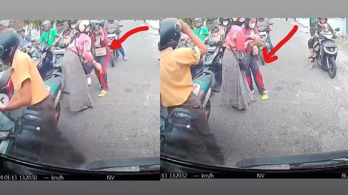 Wanita di jalan tiba-tiba ditendang orang pria naik sepeda sampai jatuh 2