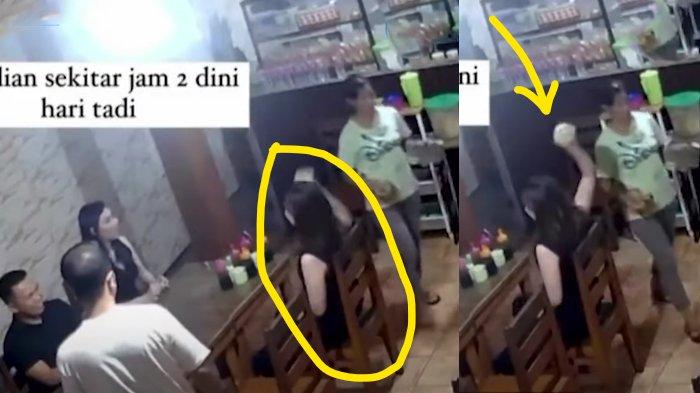 Wanita melempar mangkok ke lantai di depan pelayan