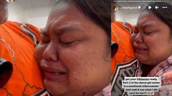 Wanita penjual donat memeluk Isaiah Garza