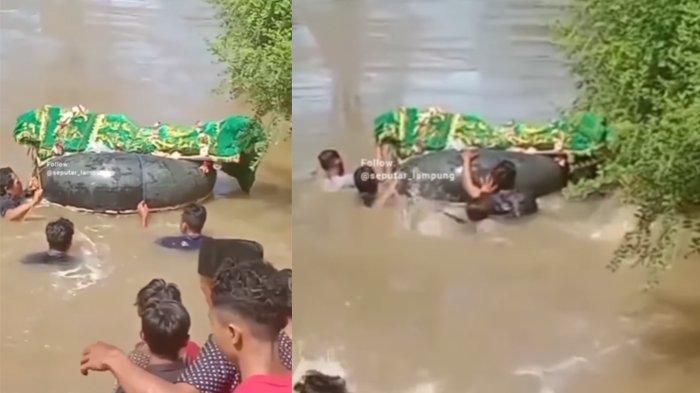 Warga berenang demi antar jenazah seberangi sungai