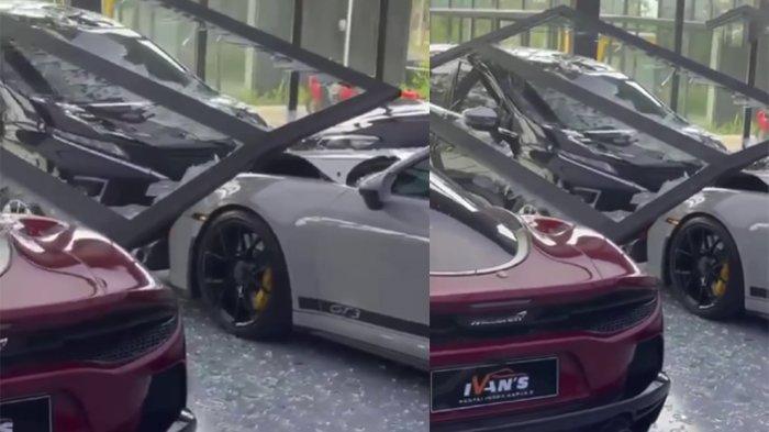 Xpander tabrak mobil Porsche di dalam showroom