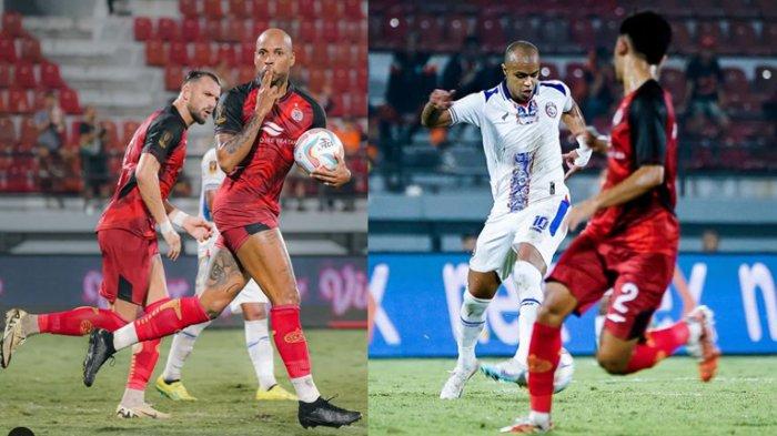 Gustavo Almeida (foto kiri) mencetak gol ke gawang Arema FC di laga Piala Presiden 2024, Rabu (24/7/2024) malam