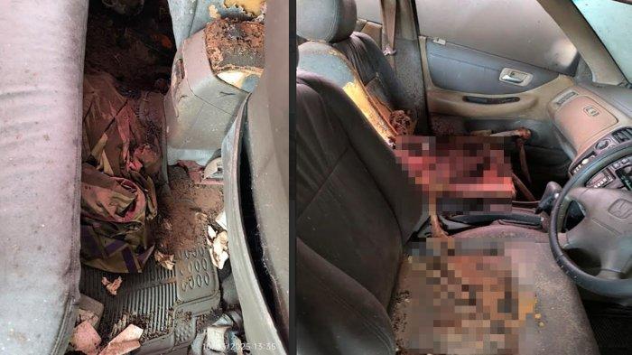 KERANGKA MANUSIA - Kondisi kerangka manusia ditemukan di dalam mobil yang terparkir di Aspol Polsek Ujungpangkah, Gresik, Senin (10/3/2025). Polisi masih melakukan penyelidikan asal usul kerangka tersebut.