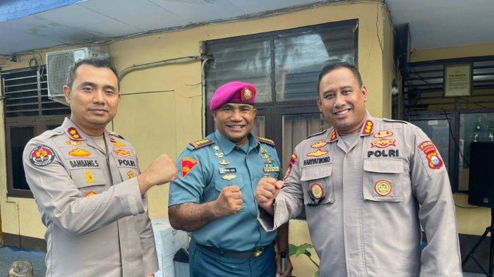 Dirpolairud Polda Maluku Utara, Kombes Pol Hariyatmoko didampingi Komandan Pangkalan TNI Angkatan Laut (Danlanal) Ternate, Kolonel Marinir Ridwan Aziz dan Kabid Humas Polda Maluku Utara, AKBP Bambang Suharyono, Rabu (27/3/2024)