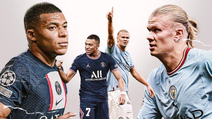 Bintang PSG Kylian Mbappe dan bintang Man City Erling Haaland
