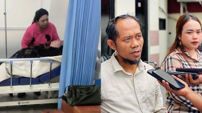 HUKUM: Riny Ariyani Amra terbaring di rumah sakit usai diduga dapat perlakukan KDRT dari suaminya Kompol Sirajuddin (mantan Wakapolres Pulau Taliabu, Maluku Utara) (kiri). Bahtiar Husni selaku Kuasa Hukum Riny Ariyani Amra diwawancarai usai membuat laporan polisi (kanan), Rabu (19/3/2025)