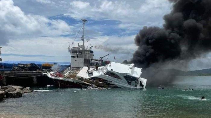 DOA: Speedboat milik Benny Laos terbakar di Taliabu. Calon Wali Kota Tidore Kepulauan, Muhammad Sinen meminta warga doakan