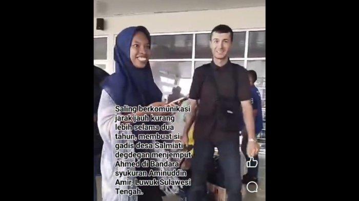 KISAH: Tangkapan layar saat gadis asal Pulau Taliabu, Maluku Utara, Wa Utu menjemput pacarnya seorang WNA asal Turki bernama Ahmed di Bandara Syukuran Amiruddin Amir, Kota Luwuk, Sulawesi Tengah
