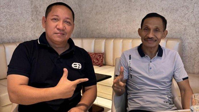 PEMILU: Ketua DPD II Golkar Pulau Taliabu, Aliong Mus (Baju hitam), dan Ketua Gerindra Maluku Utara, Sahril Taher, (Baju Putih)