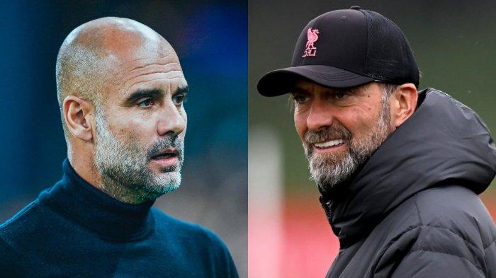 Pelatih Manchester City, Pep Guardiola dan pelatih Liverpool, Jurgen Klopp.