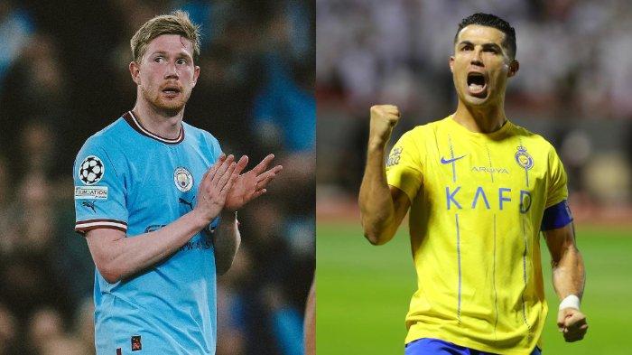 Pemain Man City Kevin De Bruyne dan pemain Al Nassr Cristiano Ronaldo
