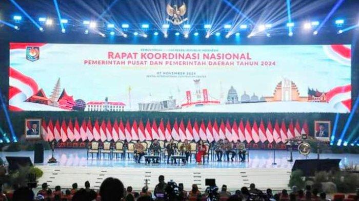 Suasana jalannya Rakornas Penyelenggaraan Pemerintahan Daerah Tahun 2024 di SICC, Sentul, Bogor, Jawa Barat, Kamis (7/11/2024).