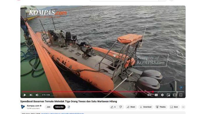 SPEEDBOAT MELEDAK - Speedboat milik Basarnas Ternate Maluku Utara meledak saat berlayar menuju operasi evakuasi, Minggu (2/2/2025). Insiden itu mengakibatkan tiga orang tewas dan satu orang hilang.