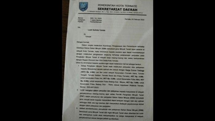 POLEMIK: Surat imbauan Sekkot Ternate, Maluku Utara soal pemutakhiran data pengguna minyak tanah