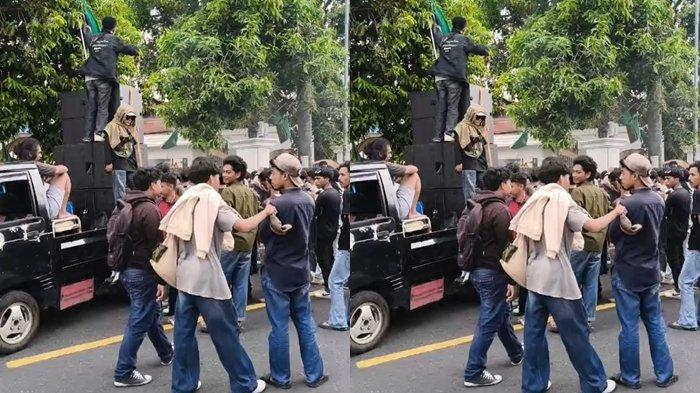 TUNTUTAN: Unjuk rasa aliansi mahasiswa di kediaman Wakil Gubernur Maluku Utara di Kota Ternate, Selasa (27/5/2025) sore