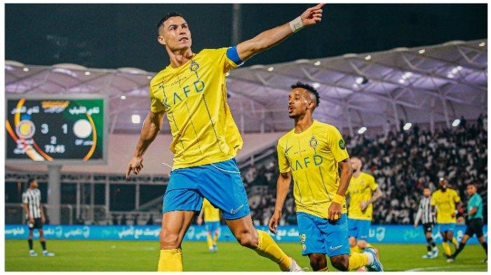 Cristiano Ronaldo saat Al Nassr menggeprek Al Shabab dengan skor 5-2 di Al-Shabab Club Stadium, babak perempat final King Cup of Champions, Senin (11/12/2023) malam waktu setempat.
