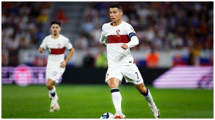 Cristiano Ronaldo dalam pertandingan Kualifikasi Grup J UEFA Euro 2024 Portugal vs Slovakia di Tehelné Pole, Bratislava, Slovakia pada Jumat (8/9/2023) malam waktu setempat.