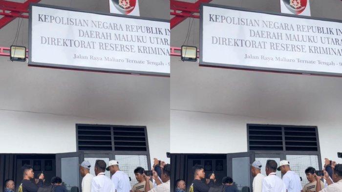 LAPORAN - Dua pemain Malut United mendatangi Sentral Pelayanan Kepolisian Terpadu (SPKT) Polda Maluku Utara untuk buat laporan, Selasa (6/5/2025).