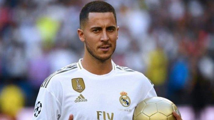 Eden Hazard saat diperkenalkan sebagai pemain baru Real Madrid, Kamis (13/6/2019)