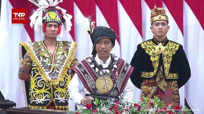 Presiden Joko Widodo (Jokowi) saat pidato kenegaraan di Gedung Nusantara MPR/DPR/DPD RI, Senayan, Jakarta, Rabu (16/8/2023).