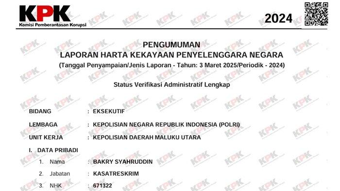 LHKPN - LHKPN milik AKP Bakry Syahruddin, Selasa (8/7/2025).