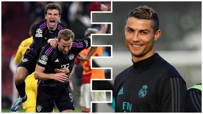 KOLASE FOTO Thomas Muller digendong Harry Kane dan Cristiano Ronaldo