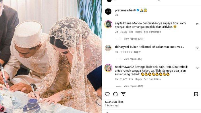 Unggahan foto akad bersama Azizah Salsha di akun Instagram @pratamaarhan8, di tengah isu perselingkuhan Zize dengan Salim Nauderer.