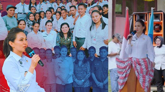 WI-FI MASUK SEKOLAH - Kolase foto Gubernur Sherly Laos saat beri sambutan di program Wi-Fi Masuk Sekolah, di Kecamatan Ibu Selatan, Kabupaten Halmahera Barat, Maluku Utara, Senin (14/4/2025).