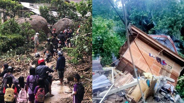 Dua batu besar longsor dan menimpa sebuah rumah di Lembang Langda, Kecamatan Sopai, Toraja Utara, Sulawesi Selatan, Kamis (8/3/2024).