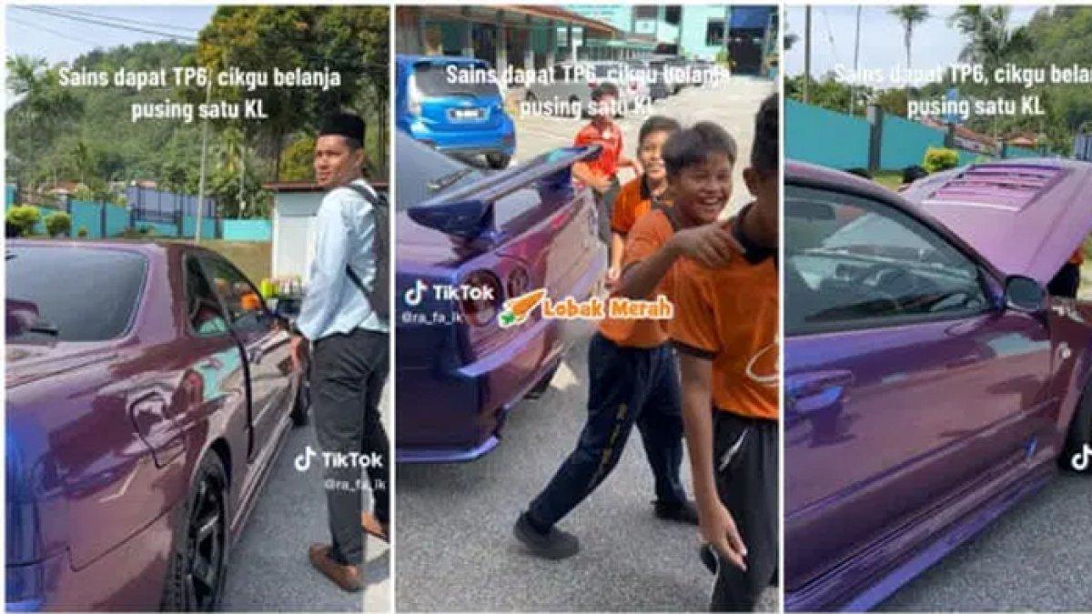 Seorang guru pria memiliki cara tersendiri agar siswanya semangat belajar dengan membawa mobil sport ke sekolah
