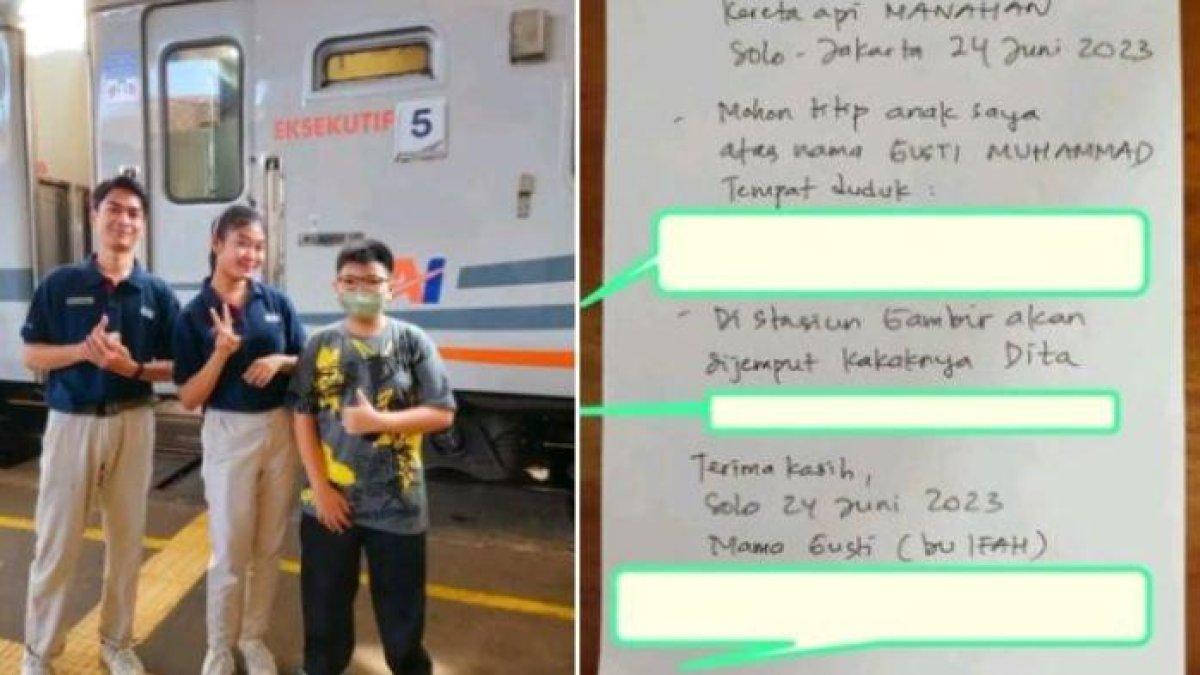 Viral seorang bocah 12 tahun yang naik kereta api seorang diri, sang ibu bekali sebuah surat.