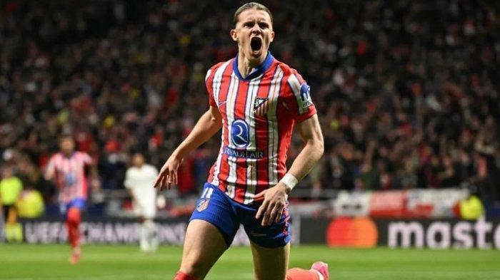Selebrasi gelandang Atletico Madrid, Conor Gallagher saat melawan Real Madrid