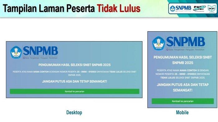 Tampilan Akun peserta yang Dinyatakan Tidak Lolos UTBK SNBT 2025