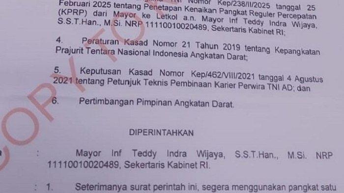 surat mayor teddy naik pangkat