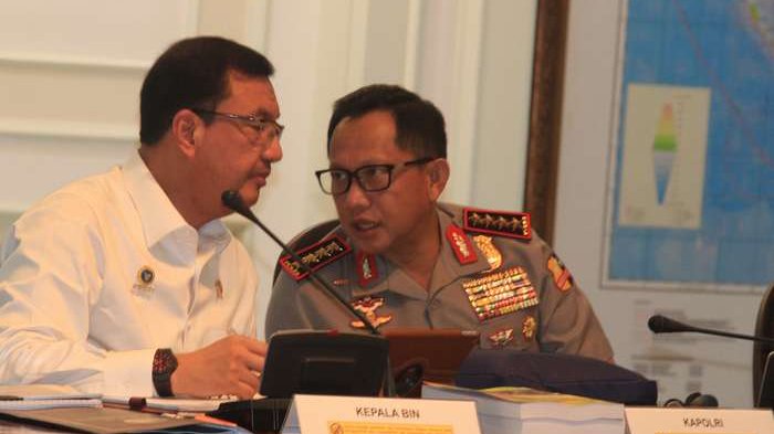Eks Kepala BIN Budi Gunawan (kiri) terlihat datang ke Hambalang untuk ikut pembekalan dari Presiden terpilih Prabowo Subianto, Rabu (16/10/2024).