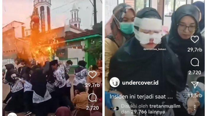 Balos gas meledak saat peringatan Hari Guru Nasional di SDN Cimuning 1 Bekasi, Sabru (25/11/2023). Akibatnya 10 guru alami luka bakar di wajah. 2 diantaranya luka berat.