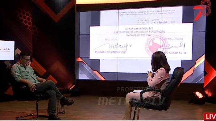 Budiman Sudjatmiko di acara Kontroversi di Metro TV, Kamis (24/8/2023) malam. Setelah dipecat dari PDIP, Budiman Sudjatmiko mengungkap fakta ditawari jabatan menteri oleh Presiden Jokowi tapi diminta izin ke ibu negara Iriana duahulu. Budiman mengaku tidak mau melakukannya