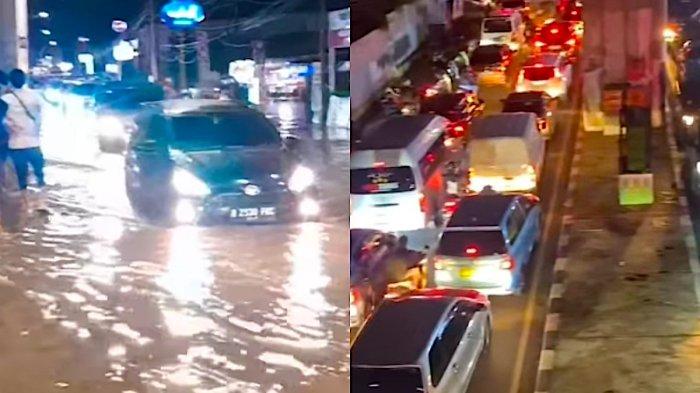 Kondisi banjir di kawasan Cipulir Jakarta Selatan setinggi 30 cm, berimbas pada kemacetan lalu lintas yang sangat parah, Jumat (22/11/2024)