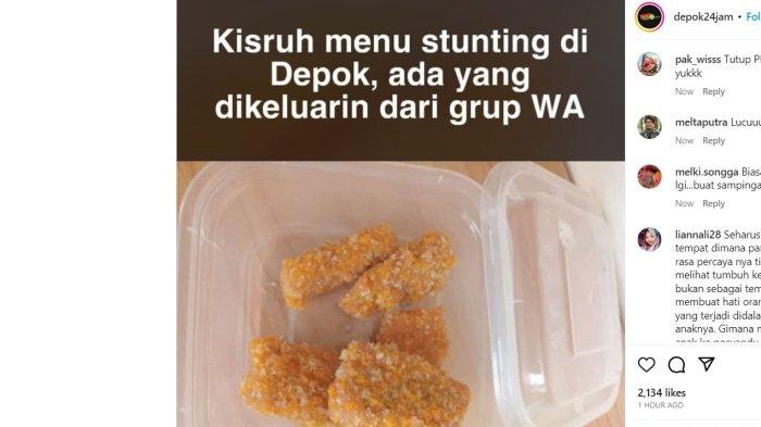 Menu makanan cegah stunting di Depok hanya 3 potong nuget. Untuk mendapatkannya para ibu menunggu sampai 2 jam