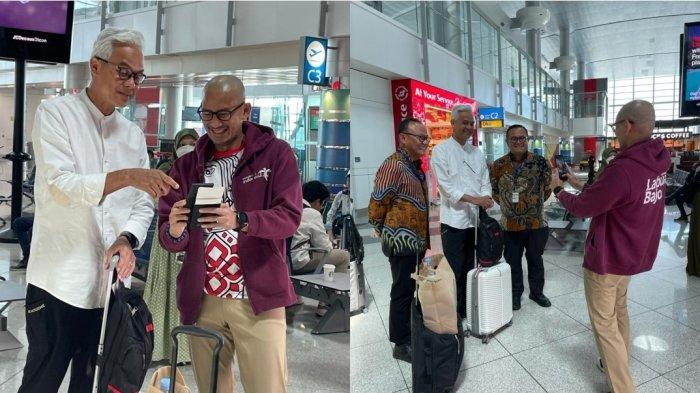Menteri Pariwisata dan Ekonomi Kreatif (Menparekraf) Republik Indonesia, Sandiaga Salahuddin Uno dan Capres PDIP Ganjar Pranowo di Bandara Internasional Dubai, Uni Emirat Arab pada pada Sabtu (1/6/2023).