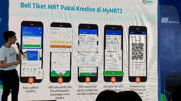 Penjelasan tata cara pembayaran tiket MRT Jakarta secara digital menggunakan metode paylater Kredivo di aplikasi MyMRTJ saat acara Peresmian Kolaborasi Pembayaran Digital, Naik MRT Jadi #Sefleksibelitu Bareng Kredivo