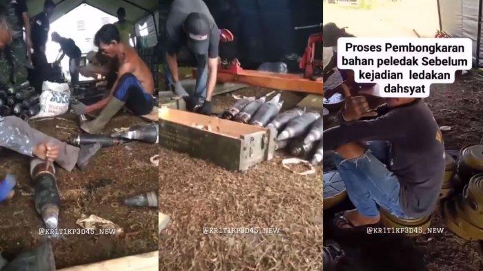 VIRAL MEDIA SOSIAL - Video viral yang merekam sejumlah pria tengah membongkar amunisi meriam dan ranjau. Belum diketahui lokasi dan waktu kejadian, namun dalam narasi yang beredar diduga video tersebut diambil sebelum terjadinya tragedi ledakan bom yang menewaskan 13 orang di Desa Sagara, Kecamatan Cibalong, Kabupaten Garut pada Senin (12/5/2025).