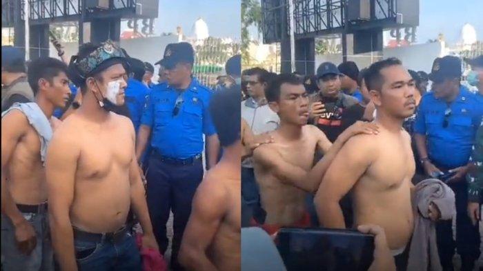 Warga Rempang ditangkap ketika melakukan aksi unjuk rasa di depan kantor BP Batam, Batam, Kepulauan Riau pada Selasa (12/9/2023).