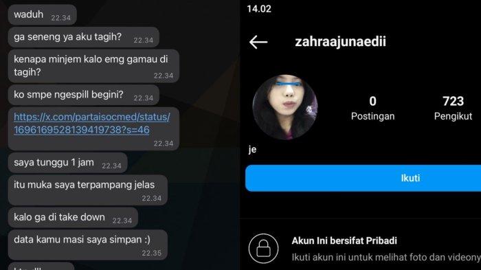 Tangkapan layar percakapan antara Siti Zahra alias Jeje, penyedia jasa PINPRI kepada salah satu debiturnya. Percakapan tersebut berisi ancaman doxing karena telah menyebarluaskan kasus PINPRI di media sosial.