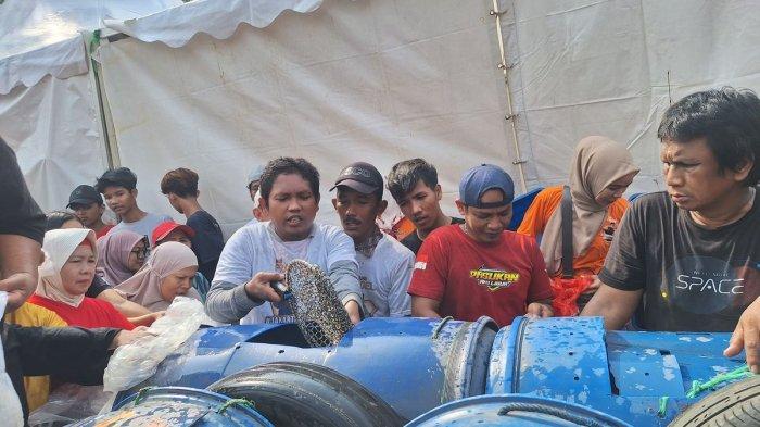 Momen warga berebut ikan mas dan lele saat Pramono Anung berkampanye di Danau Sunter, Tanjung Priok, Jakarta Utara, Minggu (10/11/2024). © KOMPAS.com/ SHINTA DWI AYU
