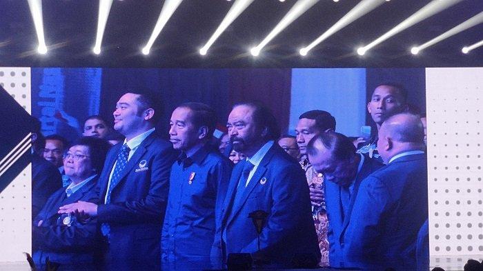 Presiden Jokowi saat pidato pembukaan Kongres III NasDem di JCC Senayan pada Minggu (25/8/2024) malam.