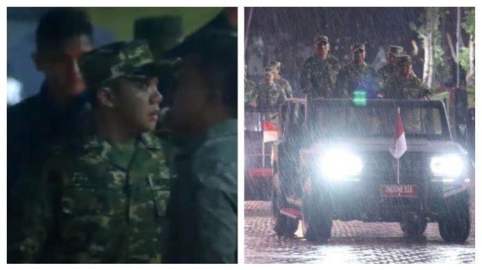 Mayor Teddy saat mengusir seorang Paspampres yang coba memayungi Presiden Prabowo Subianto saat acara Parade Senja di Akmil Magelang, Jateng, Jumat (25/10/2024) sorem.