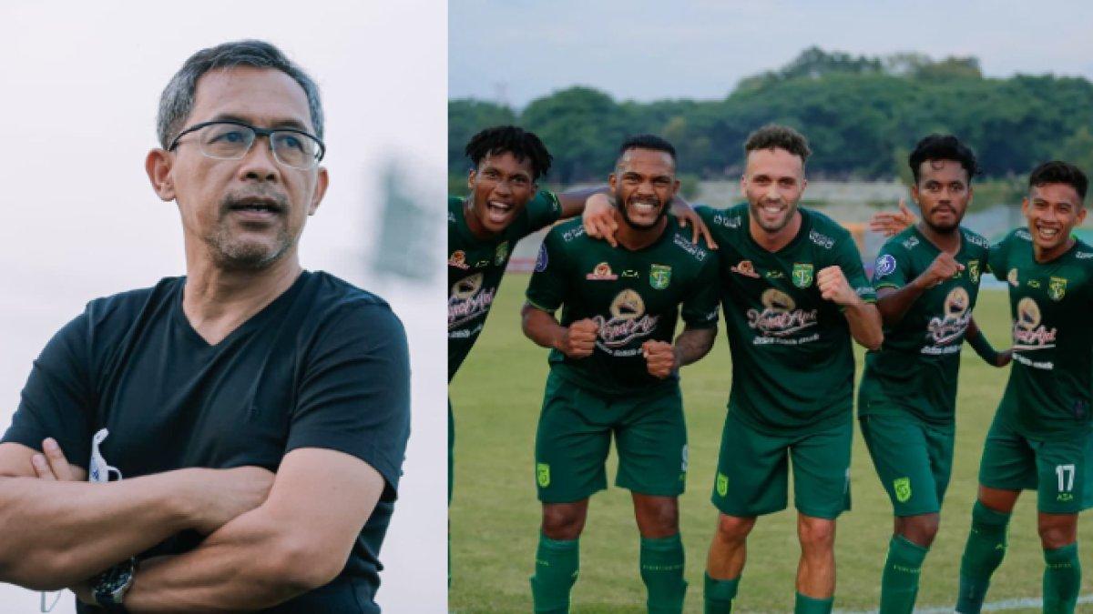 Pelatih Persebaya Surabaya Aji Santoso (kiri) dan winger Bajul Ijo, Ahmad Nufiandani (kanan). Pesona transfer Persebaya Surabaya pikat kembali 3 mantan anak emas Aji Santoso.